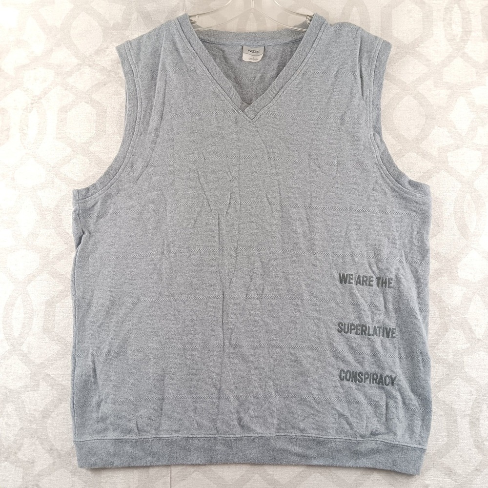 WESC Mens Grey Sleeveless Sweatshirt Vest L‎ We Are The Superlative Conspiracy